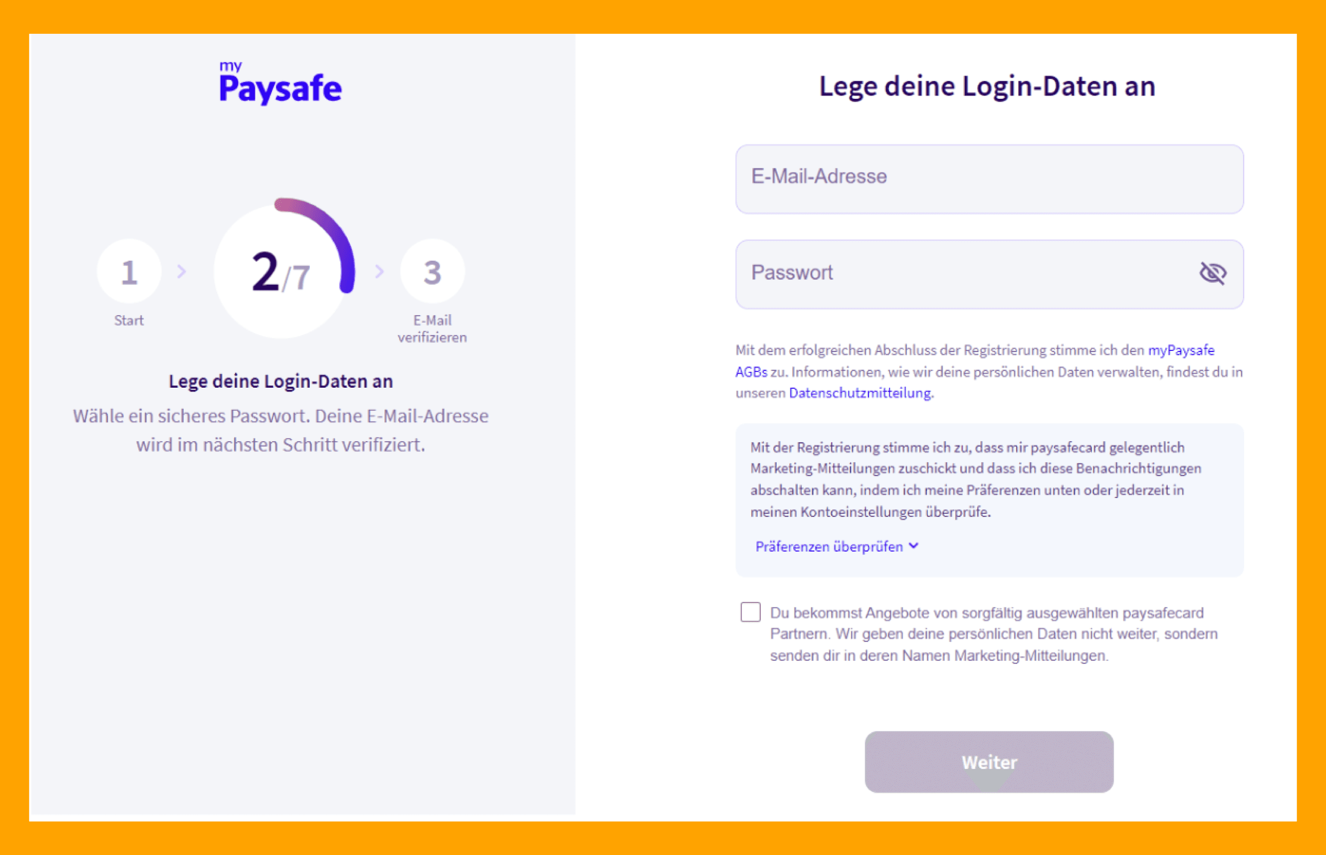 paysafecard konto einrichtung schritt 2