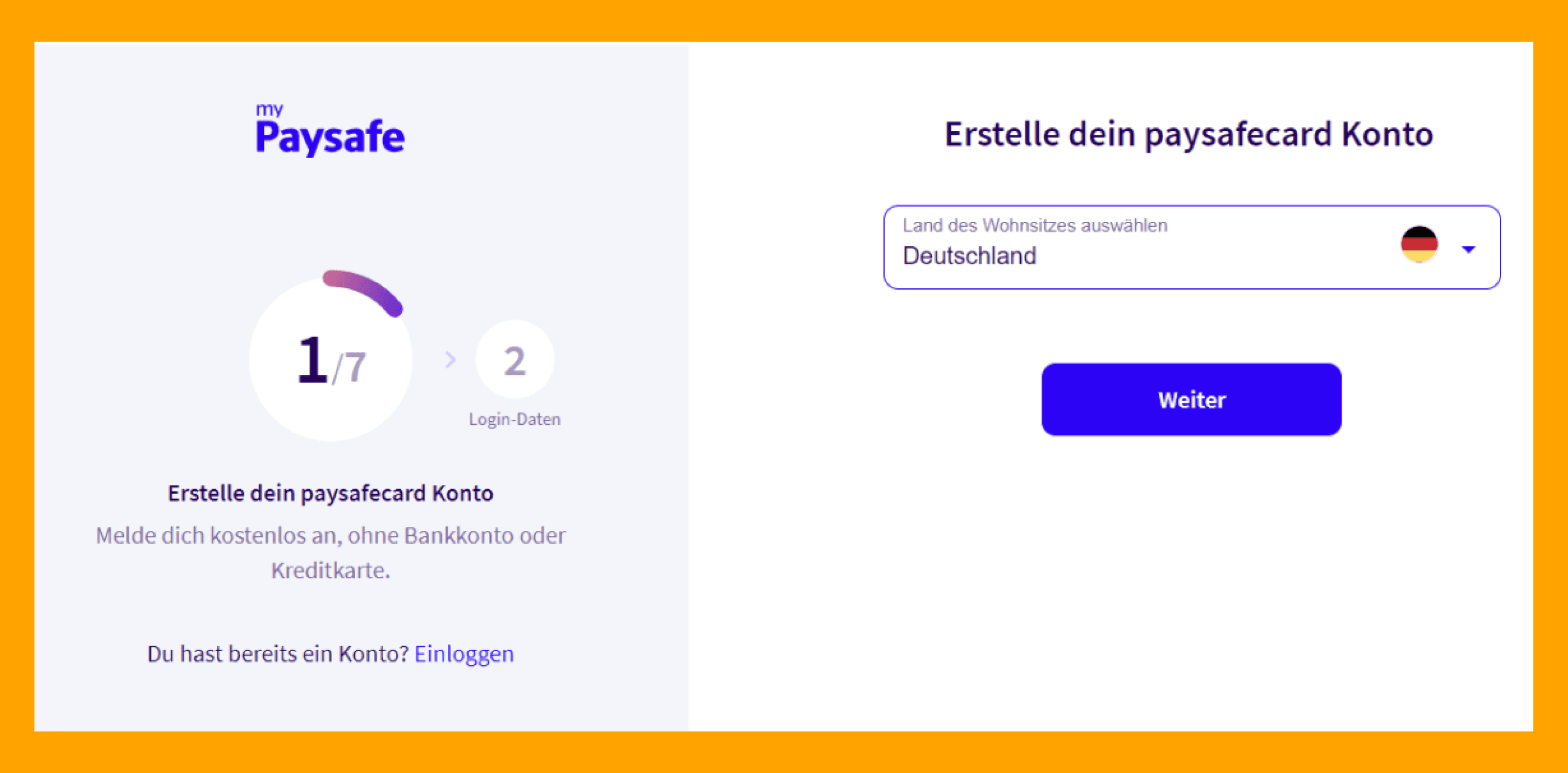 paysafecard konto einrichtung schritt 1